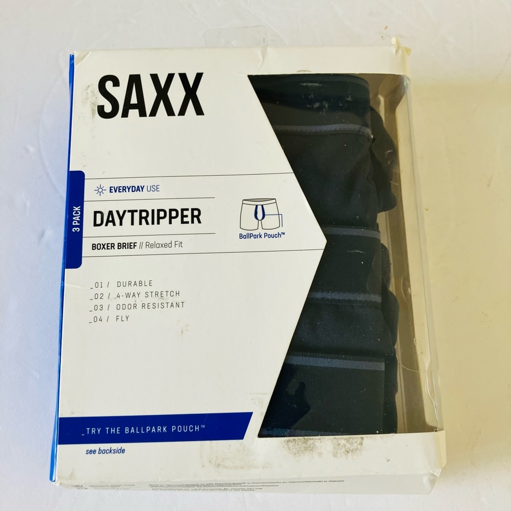 SAXX Men's 3-Pack Daytripper Relax Fit Stretch Boxer Brief Blue Gray Size Small